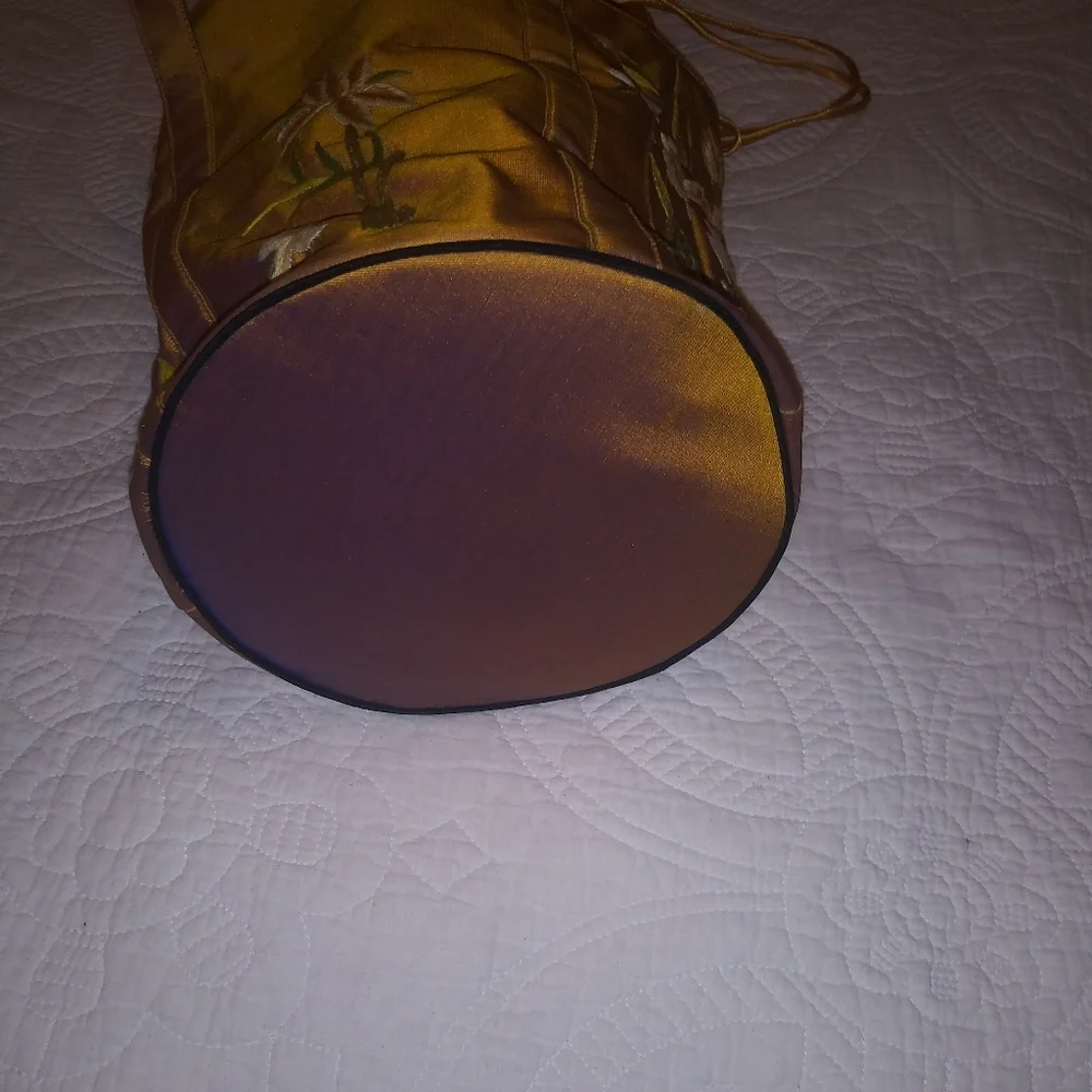 Handcrafted Satin Embroidered Cylinder Handbag
